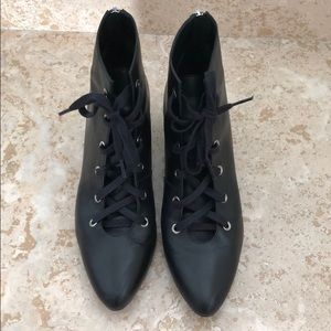 Freda Salvador black lace up bootie, size 10